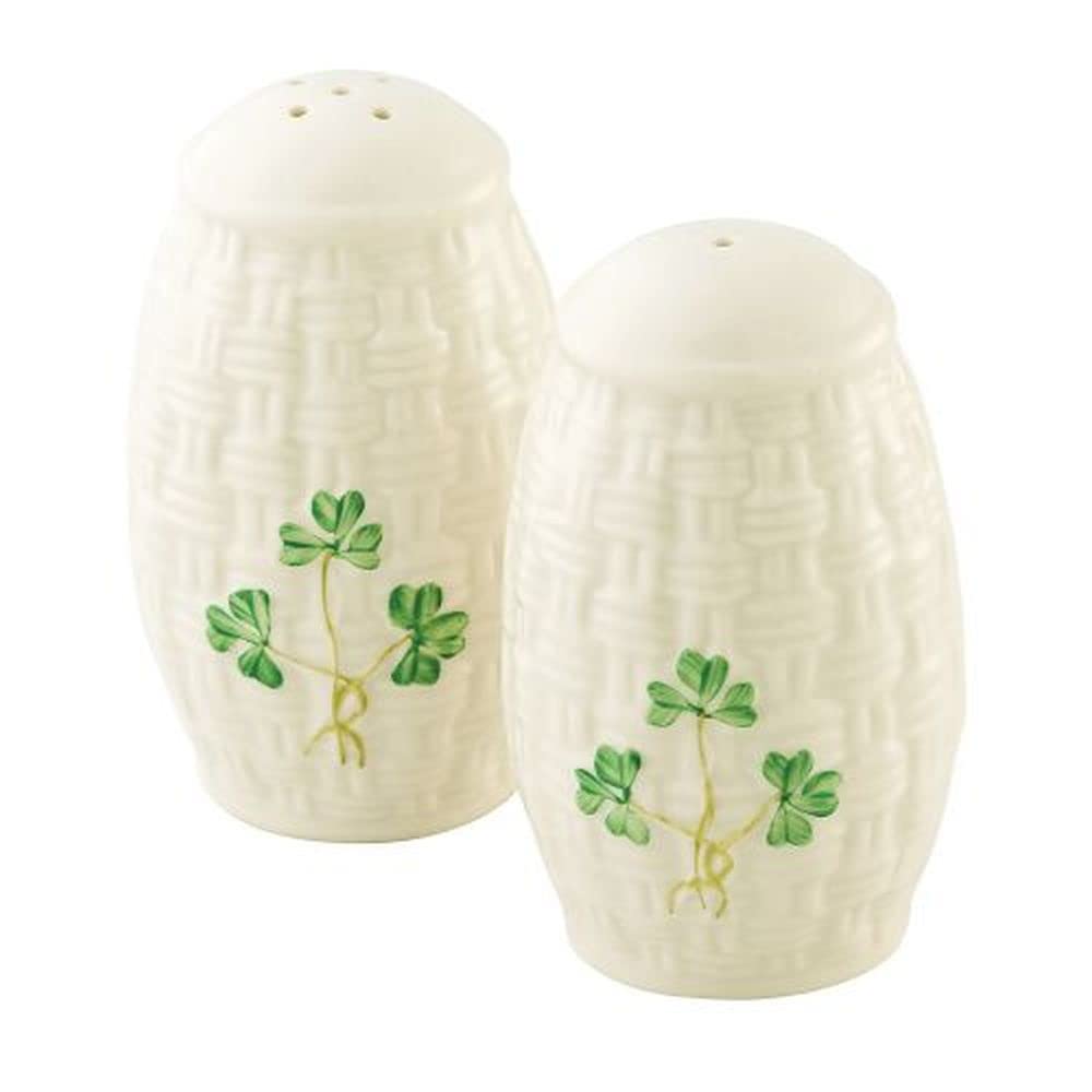 Shamrock Handcrafted Fine Parian China White Salt and Pepper Shakers Basketweave Pattern, 1.8"W x 3.2"H