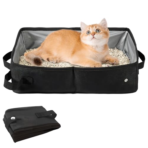 Foldable Cat Litter Box, Portable Travel Litter Box for Cats with Waterproof Lining, Lightweight & Easy to Clean Collapsible Cat Litter Pan for Travel, Camping & Outdoor Use (Black, XL)