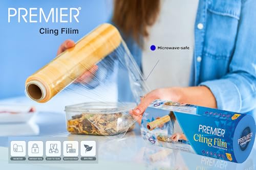 Image of Premier Cling Film - 2.3 Kg, (450 Meter 30 Cm) Food Grade PVC, Multipurpose Food Wrapping Paper, Transparent and Glossy Finish, Non-Toxic (Pack of 1)