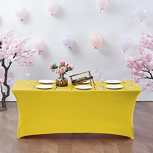 CWK 8FT Waterproof Stretch Spandex Table Cover for Rectangular Tables - Elastic Fitted Tablecloth for Folding Tables,Wrinkle Resistant Table Cloth for Parties, Weddings, Banquets & Events(Yellow) by CWK - Image 8