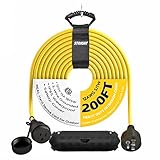 200FT 12AWG Heavy Duty Extension Cord, Bright Yellow, Weatherproof Outlet Cover and Screw Connector,