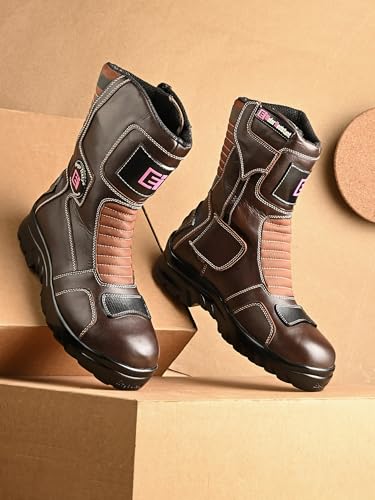 Image of Eego Italy Women's Biker boot /Motorcycle riding boot, real leather upper & anti slip sole with steel toe protection, padded socks, 3M Reflectors,lace free, with rubber gear protector
