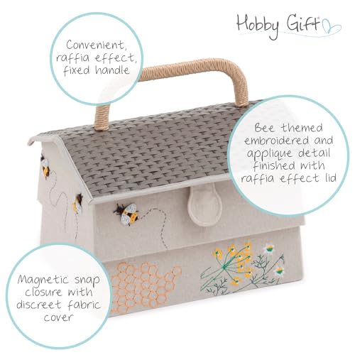 Image of Hobby Gift Beehive Style Sewing Box Craft Storage Basket with Handle Internal Tray and Accessories Storage for Sewing Knitting and Hobby Supplies