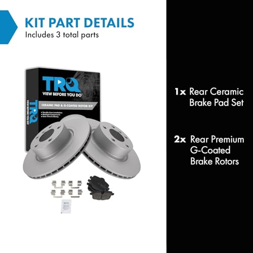 Image of TRQ Rear Brake Pad and Rotor Set Ceramic Coated Rotors Compatible with 2012 BMW X3 From 11 /01 /11 Production Date 2015 X4