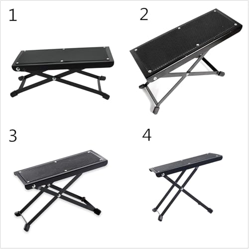 Image of IMAGINEA Adjustable Guitar Foot Rest Stand | Height Adjustment, Anti-Slip Rubber Surface, Foldable Metal Footstool for Acoustic & Electric Guitar Players (Black)