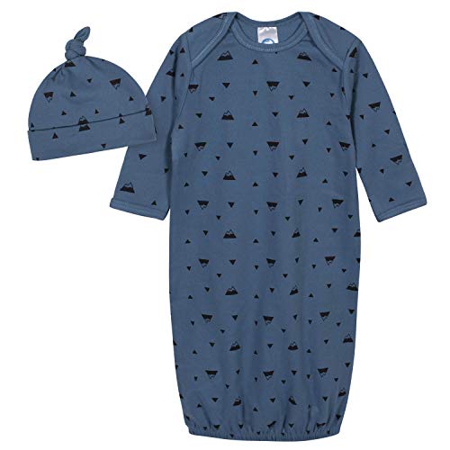 Grow by Gerber Baby Boys Organic 2-Piece Gown and Cap Set, Blue/black, Newborn