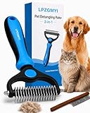 Undercoat Rake for Dogs, Pet Grooming Tool Pro Deshedding Brush Double Sided Cat Brushes Long Hair Dematting Comb Professional Extra-Wide Stainless Steel Teeth Supplies for Matted Fur on Cats (Blue)
