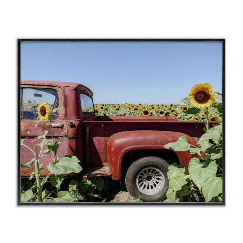 Vintage Pickup Truck Sunflower Field, 16 x 20 Inch Framed Giclée Print