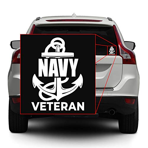 Image of Navy Veteran Anchor [Pick Color /Size] Vinyl Decal Sticker for Laptop /Car /Truck /Window /Bumper (7in x 5in, White)