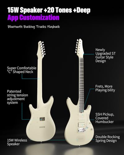Image of Enya Inspire 39 inch Smart Electric Guitar - Carbon Fiber Body with Built-in 15W Speaker, 20 Tones & App Control, 4 Presets, Bluetooth, Gig Bag Included, 2-Year Warranty