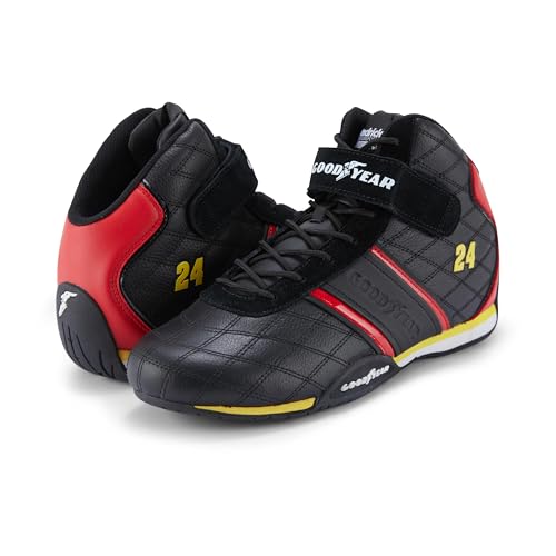 Goodyear Racing Mens Driving Sneakers Hendrick Motorsports Accelerate High Top Athletic Leather Racing Shoes for Adults Performance Footwear with Non-Slip EVA Rubber Soles