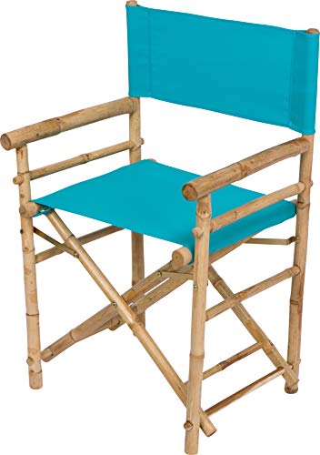 Zew Indoor Outdoor Set Of 2 Folding Bamboo Director Chair, 23" L X 18" W X 35" H, Sky Blue #TOP4