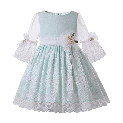 Ju petitpop Primavera Verano Azul Claro Trajes Encaje Vintage Niñas Pequeñas Ceremonia Desfile Boda Baile Vestidos Tul