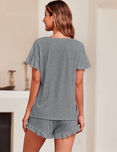 Ekouaer Women's Pajama Set Ruffle Sleeves Top and Short Soft 2 Piece Loungewear Set - Image 5