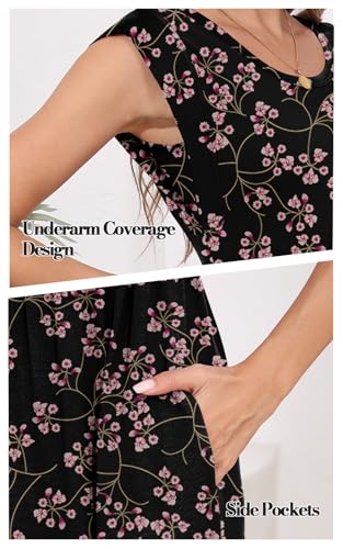 Image of DB MOON Womens 2026 Maxi Dresses Empire Waist Long Summer Dress Casual Cap Short Sleeve Sundress with Pockets