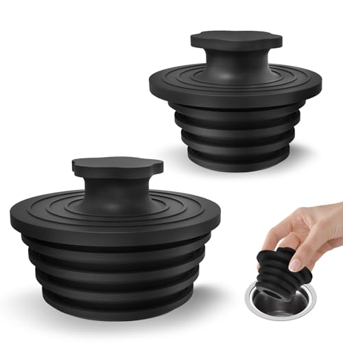 Bathtub Drain Stopper - 2 Pack Silicone Universal Shower Drain Cover Tub Stopper Bathtub Drain for Bathroom Tub and Shower Drain - Easy Install Shower Drain (Black)