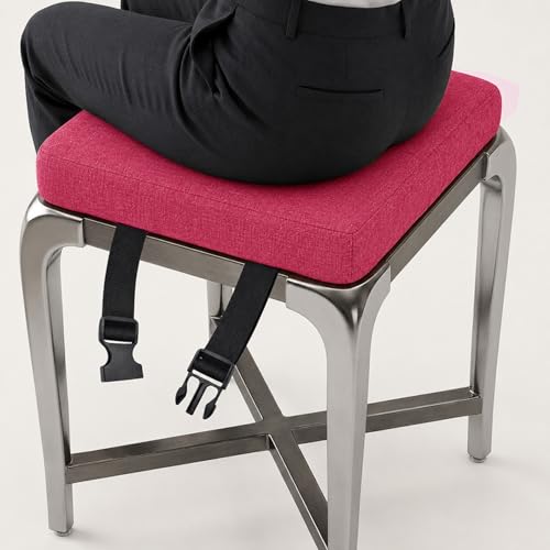 Genérico Cojines para Sillas Cuadrados con Lazos, Cojín Asiento de Lino Transpirable, Espuma de Alta Densidad, Desenfundable Antideslizante Interior Exterior(Rose Red,45x45x10cm)