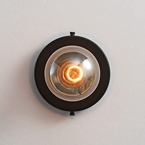 Image of BRIGHTTIA Luna Uno 1-Light Wall Sconce - Mid Century Industrial Modern Flush Mount Fixture for Wall & Ceiling - Minimalist Lamp for Bathroom and Small Spaces - Matte Black (BC0026-1B)