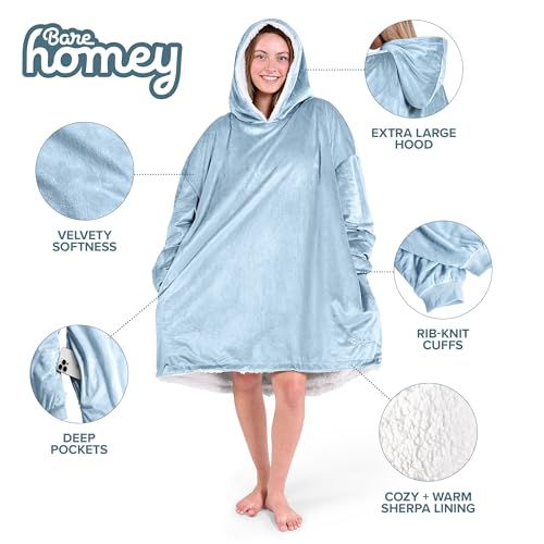 Image of Bare Home Wearable Blanket Hoodie - Soft Plush Sherpa - Warm and Cozy - Oversized Wearable Blanket