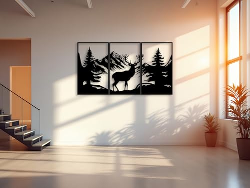 Kajaro - Tableau Decoration Murale Salon XXL - Deco Murale 3D Design - Ensemble 3 Pièces, Modernes Deco Salon ou Deco Chambre - Cerf Dans les Montagnes +...