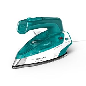 Rowenta First Class Reise-Dampfbügeleisen, klappbares Reiseformat, 45 g/Min. extra Dampfstoß, kompakt, leicht, schnelles Aufheizen, Vertikaldampf, 1000 Watt, Weiß/Petrol, DA1610E0