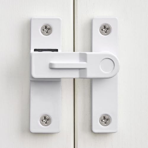 Image of White Flip Barn Door Lock - 180 Degree Barn Door Lock Privacy Latch - Zinc Alloy Security Latches for Barn Doors, Garden Gates, Windows, Cabinets, and Sliding Doors