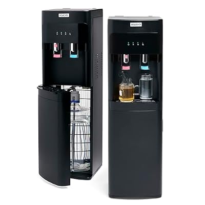 Igloo Hot and Cold Water Cooler Dispenser - Holds 3 and 5 Gallon Bottles - 2 Temperature Spouts with Dispensing Paddles - Easy No-Lift Bottom Loading Bottle Design - Child Safety Lock - Black