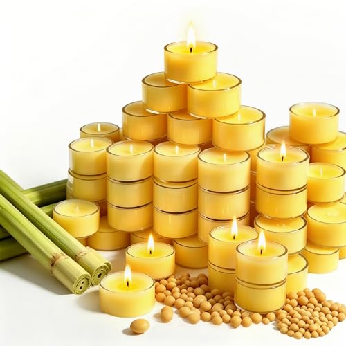 Tealight Citronella Candles Outdoor 4Hours Soy Wax Tea Lights Candles for Patio Garden Yard Terrace Camping Home Indoor Party 30 Pack Acrylic Votive Candles for Weddings Shabbat Events