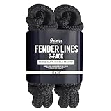 RainierSupplyCo Boat Fender Lines - 2 Pack Bumper Rope Dock Lines - 6' x 3/8' Premium Double Braided Nylon Boating Ropes for Docking with 5' Loop - Mooring Ties & Boat Accessories - Black