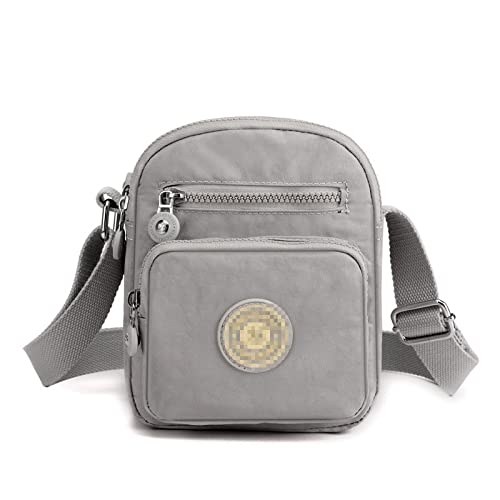 Milky Way Womens Multi Pocket Casual Nylon Cross Body Bag Messenger Handbag for Ladies Girls Shopping Hiking Daily Use (Gray)