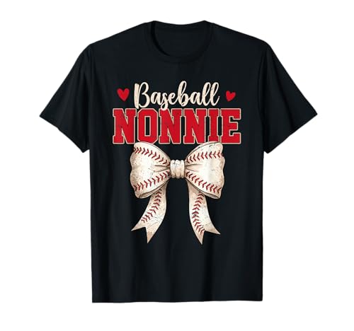 Baseball Nonnie Coquette Bow Game Day Mothers Day T-Shirt