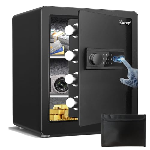 Kavey 2.0 Cub Biometric Safe Box, Fingerprint Safe with Backlit Touch Screen Keypad and Dual Alarm System, Money Safe With Mute Function and LED Light