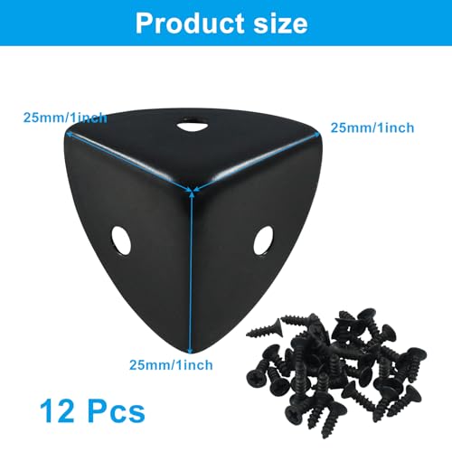Image of 12 Pcs Metal Corner Protectors Black Edge Guard Furniture Edge Corner Cover Angle Corner Brackets with Mounting Screws for Box Table Cabinet(1 inchx1 inchx1 inch)