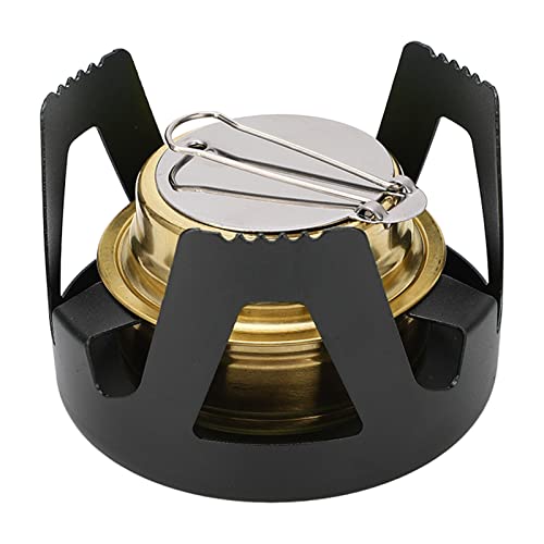 Mini Alcohol Stove, Portable Brass Spirit Burner Cooktop with Aluminium Stand and Extinguish Lid, Ultralight Windproof Camping Cookware for Outdoor Camping, Hiking, Picnic (Black)
