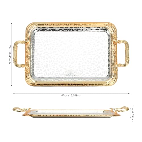 Serviertabletts mit Griffen, Edelstahl rechteckig Servierplatten, Vintage Luxus & robuste dekorative Tablett für Kosmetik Schmuck Tee Kuchen, fit Buffets, Hochzeiten, Geburtstage, Parteien