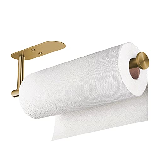 Vaehold Under Cabinet Wall Mount For Kitchen,Adhesive Paper Towel Roll Holder Stick To Wall, Sus304 Stainless Steel (Gold) #TOP6
