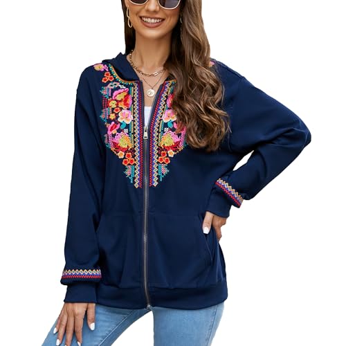 gosiea Bohemian Embroidered Jacket for Women Mexican Floral Full Zip