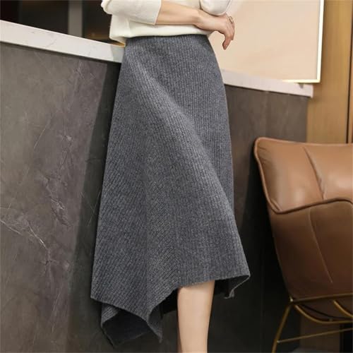 Yeuyyben Women's Knitted Skirt Irregular Merino Wool Autumn and Winter Midi Length Long Skirt2