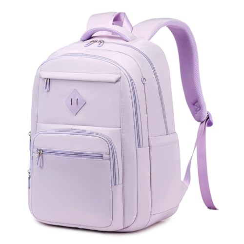 School Backpack for Girls, Lightweight Kids Bookbag Classic College Backpack for Teen Women with Luggage Strap, Age 8-18 Years Old, Purple