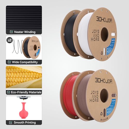 Image of 3DHoJor Matte PLA Filament 1.75mm 1kg*4 Bundle Cardboard Spool PLA Filament 1.75 PLA 3D Printing Filament, Print with Most 3D Printers 3D Filament-Deep Black /Milky White /Fire Engine red /Brown