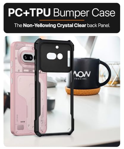Image of WOW IMAGINE Shock Proof Clear Back Case Mobile Cover for Nothing Phone 4A (Hard | Hybrid PC + TPU | Full Armour Device & Camera Protection | Black)