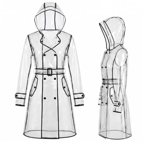 Chicingyou 2 Pcs Clear Raincoat for Women Adult Waterproof Portable Rain Poncho Reusable EVA Resistant Jacket with Hoods Belt (XL)