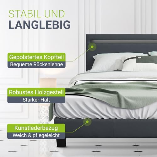 Polsterbett Juskys Paris 140×200 cm mit LED-Beleuchtung und Lattenrost