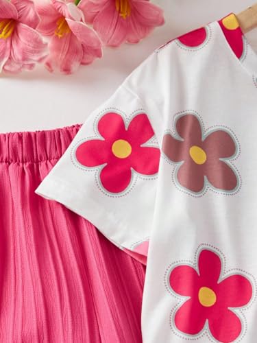 Image of TAGAS Girls Floral Printed Co-Ord Set | Half Sleeve Crop Top & Ribbed Wide Leg Palazzo Pants | Stylish Summer Outfit | Casual Wear top and pant |Set for Kids Girls