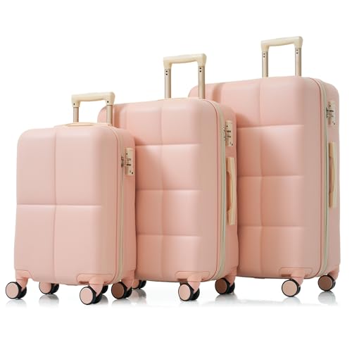 Luggage Set of 3, 20-Inch with Usb Port, Airline Certified Carry-on Luggage with Cup Holder, Abs Hard Shell Luggage with Spinner Wheels, Pink2