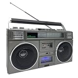 Tragbare Bluetooth Boombox, Retro CD Tape Player mit AM/FM Radio, 4 Lautsprecher, unterstützt SD/USB-Eingang, perfekt für Familientreffen, Campingpartys, Veranstaltungen