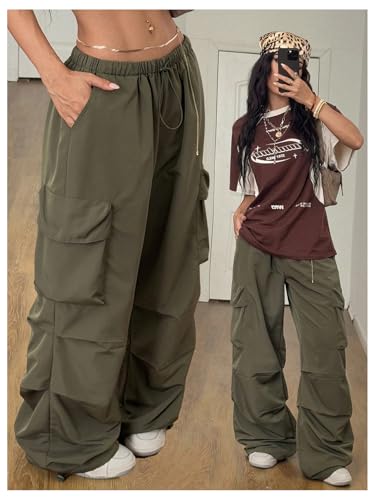Women's Y2k Baggy Cargo Pants Drawstring Waist Workout Track Pants with Pockets3