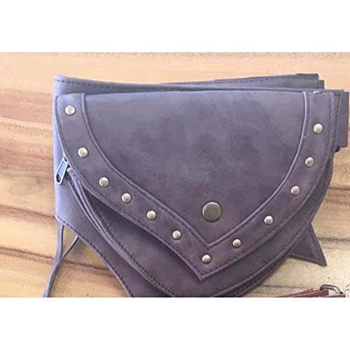 MKIU Bolsa De Cintura Steampunk, Cinturón Medieval De Piezas De Disfraces, Cartera De Cuero para Hombres Y Mujeres Vikingos con Botones Ajustables De Cremallera con Remaches,Marrón Cover