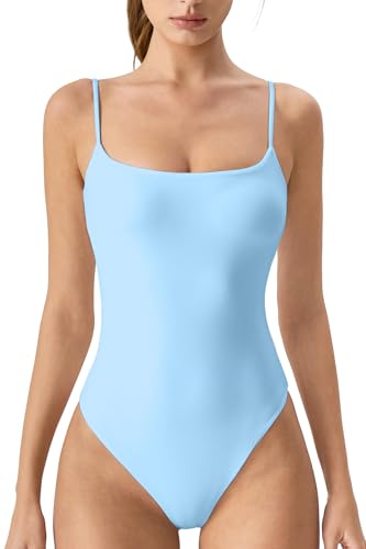 QINSEN Square Neck Bodysuit The Perfect Sleeveless Undershirt for Blazers & Work Attire Backless Comfort Light Blue M