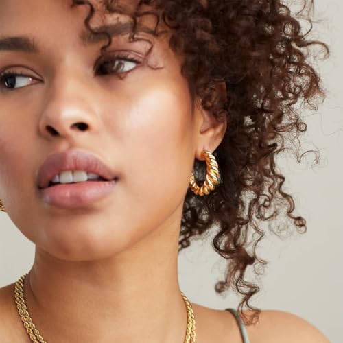 IFKM 24 Pairs Gold Hoop Earrings Set For Women Hypoallergenic Chunky Chain Twisted Open Hoops Dangle Earring Packs For Birthday Christmas Party Fashion Jewelry Gift by IFKM - Image 4